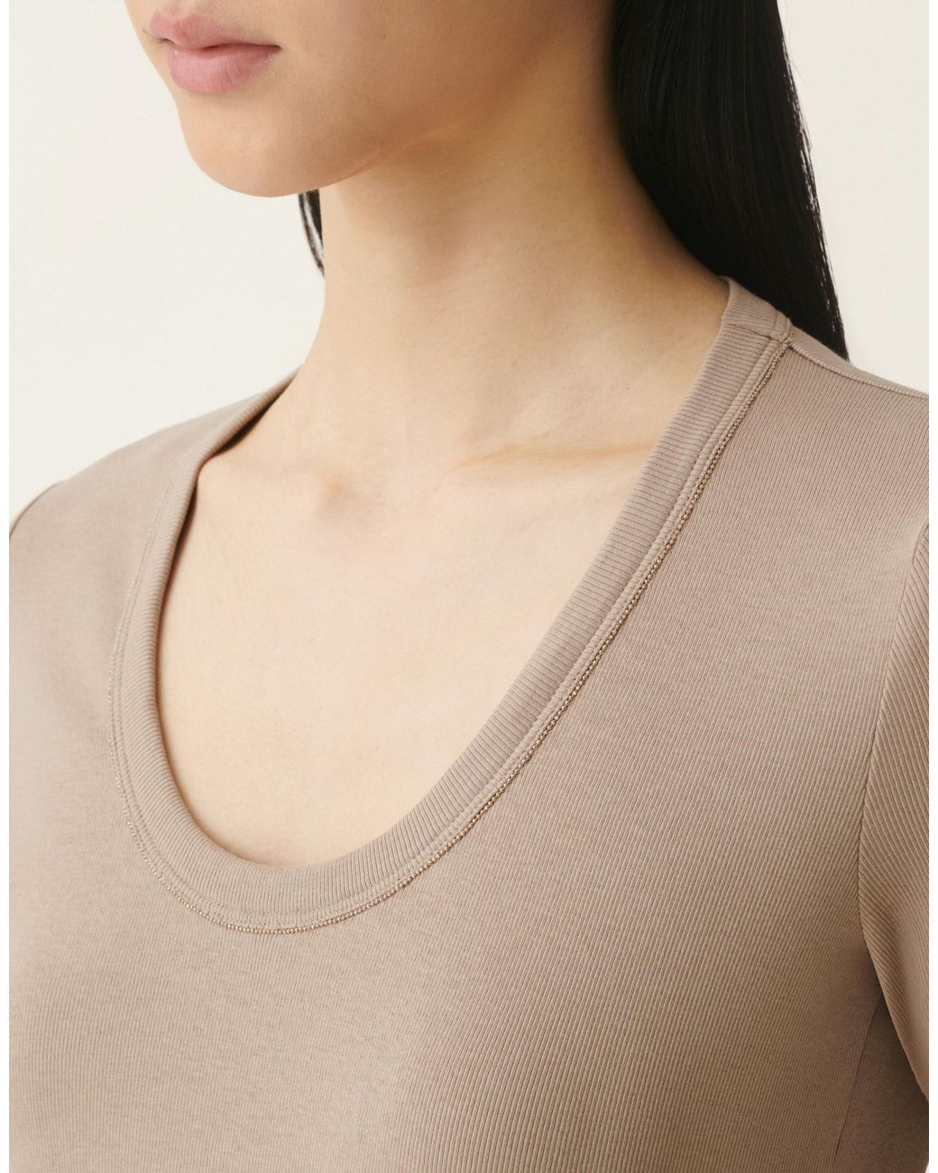 Fabiana Filippi Natural Ribbed Cotton Jersey T-Shirt