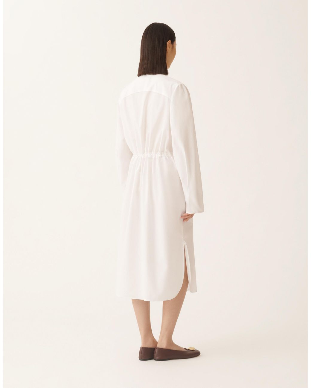 Fabiana Filippi White Drawstring Button-Fastening Midi Shirt Dress