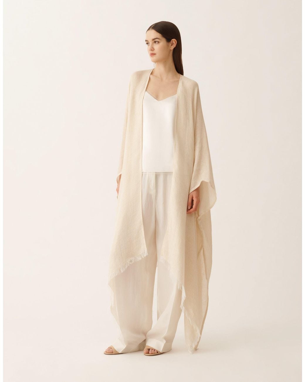 Fabiana Filippi Natural Linen And Viscose Kaftan With Lurex