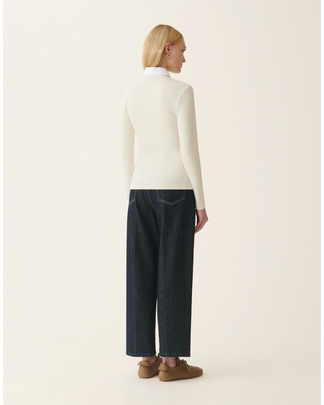 Fabiana Filippi Natural Ribbed Cotton Jersey Long-Sleeved T-Shirt