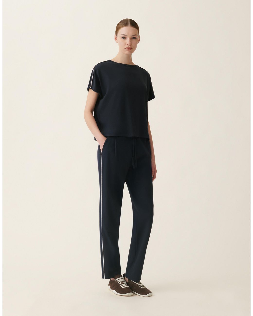 Fabiana Filippi Blue Ribbed Cotton Jersey T-Shirt