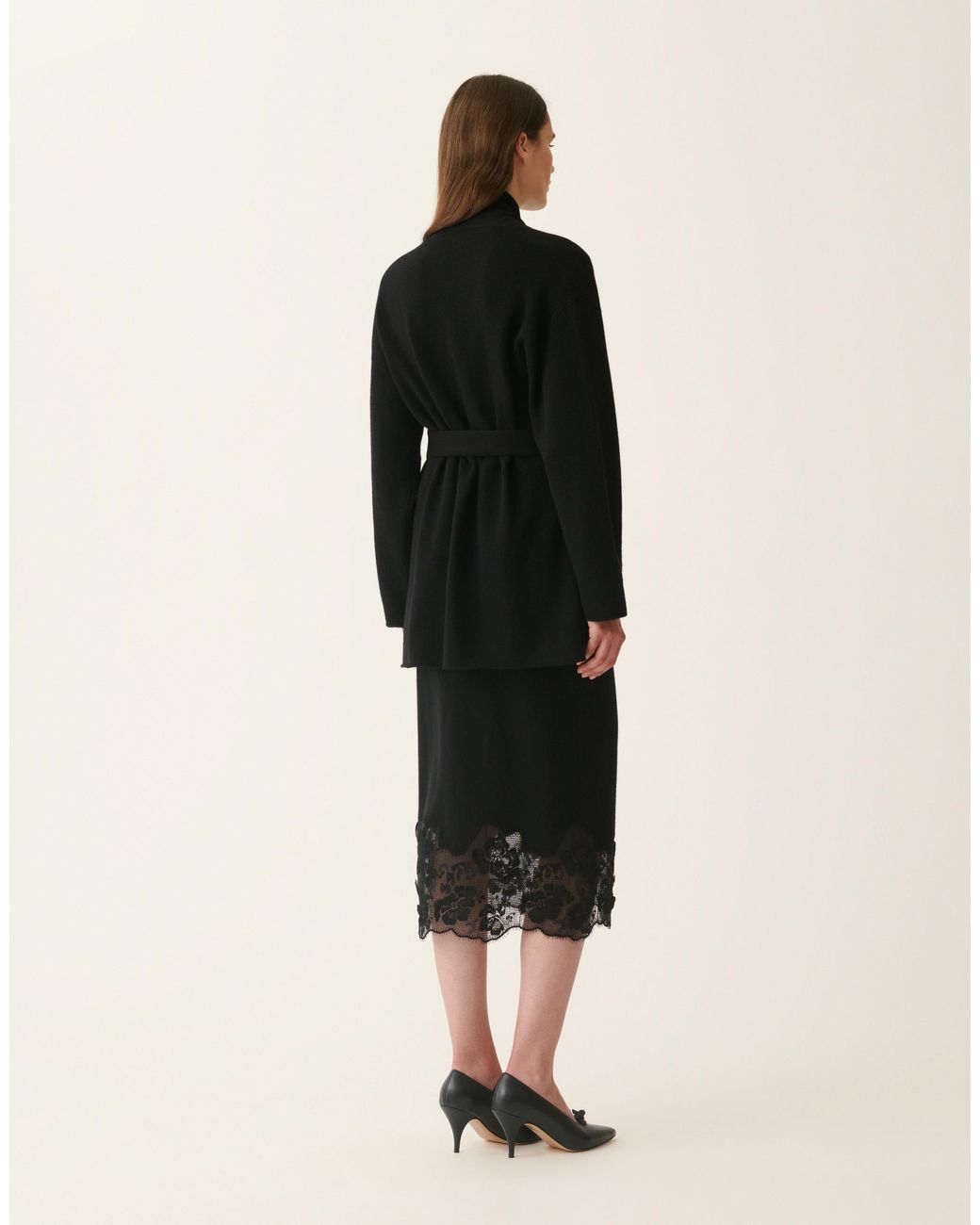 Fabiana Filippi Black Platinum Cardigan With Lace Hem