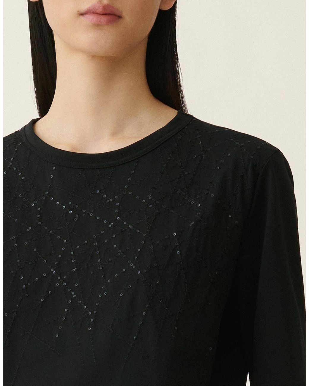 Fabiana Filippi Black Embroidered Jersey T-Shirt