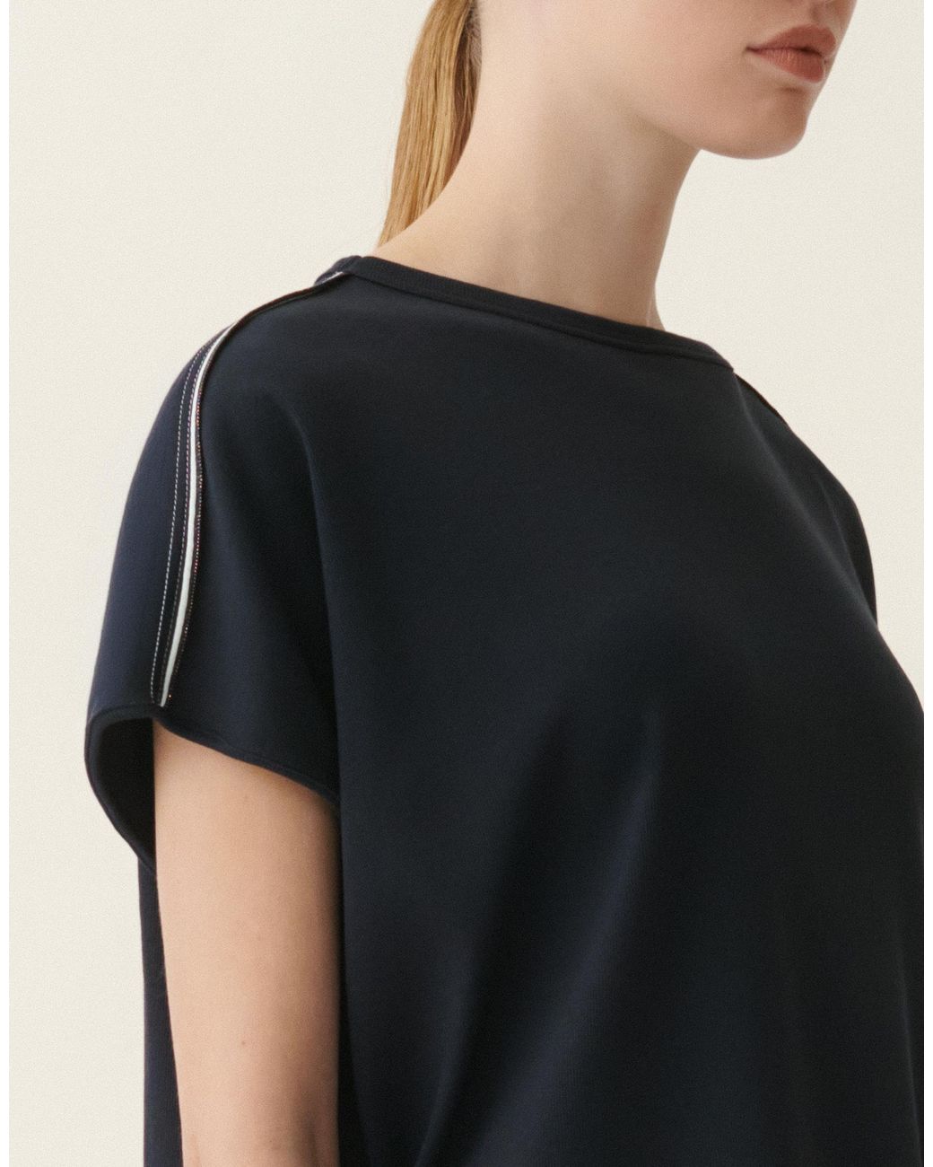 Fabiana Filippi Blue Ribbed Cotton Jersey T-Shirt