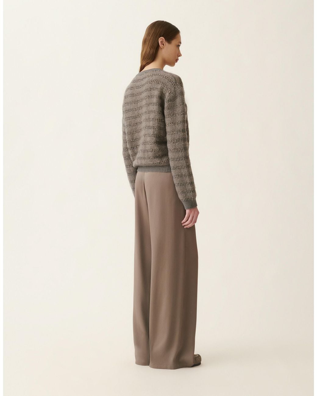 Fabiana Filippi Natural Platinum And Mohair Sweater With Sequin Stripes