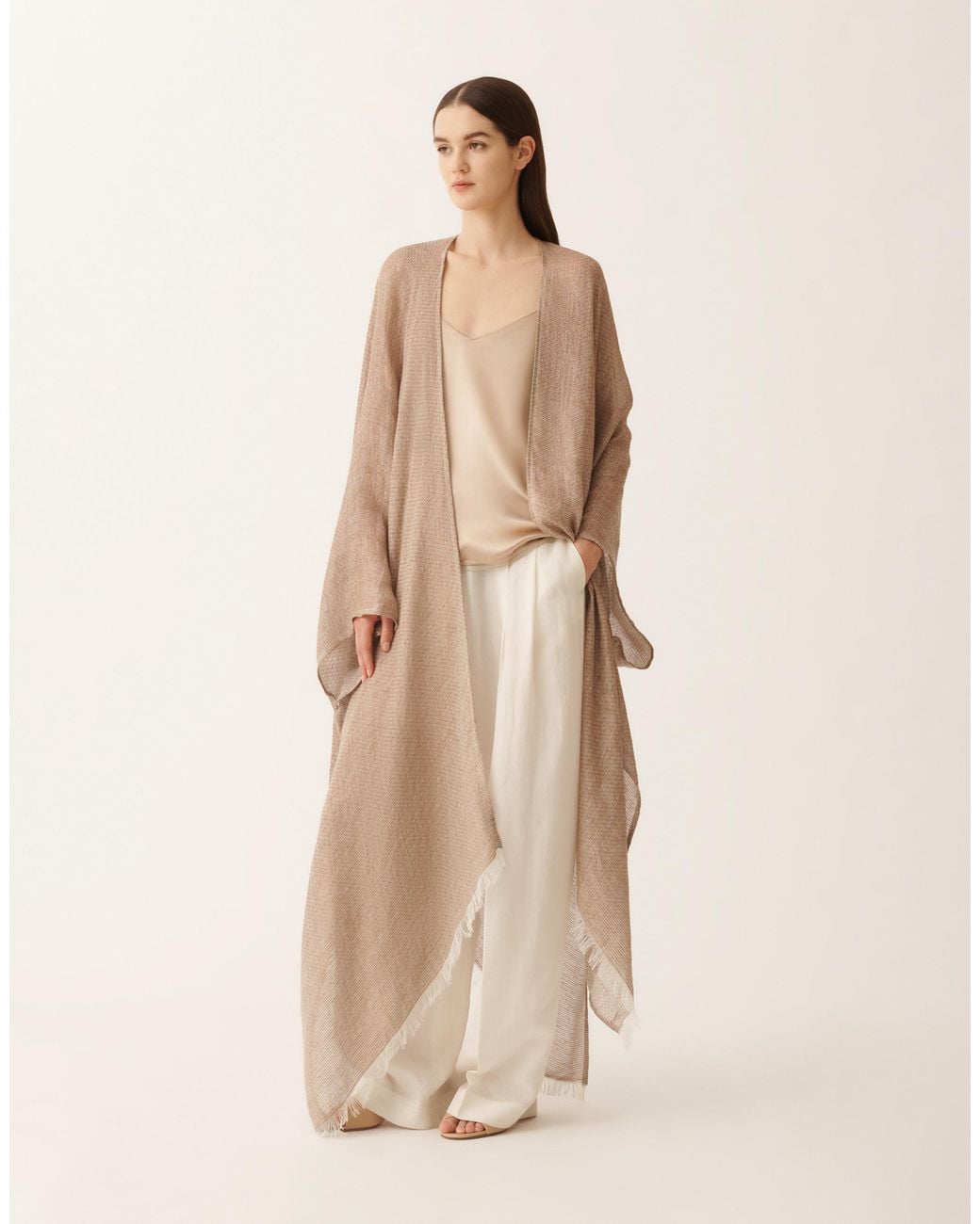Fabiana Filippi Natural Linen And Viscose Kaftan With Lurex