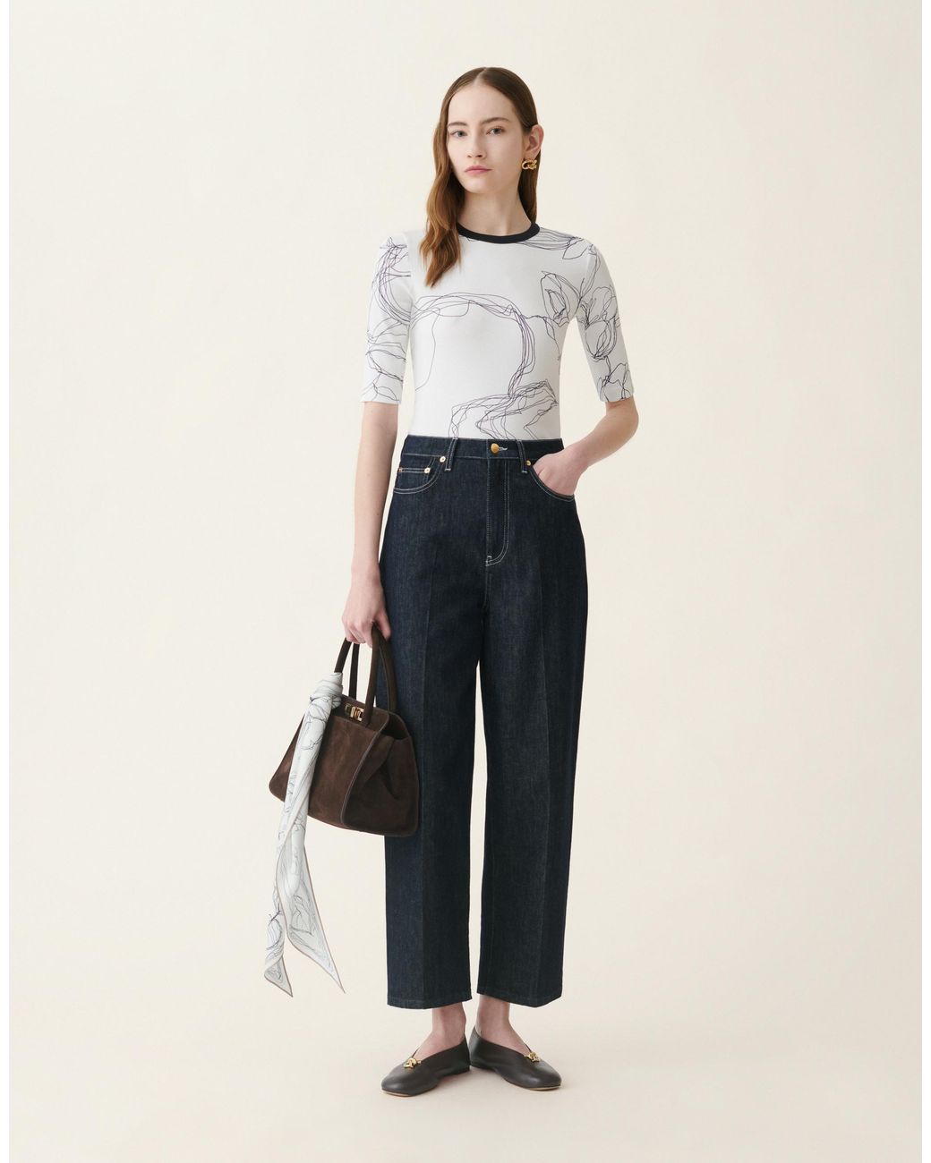 Fabiana Filippi Natural Ribbed Cotton Jersey T-Shirt