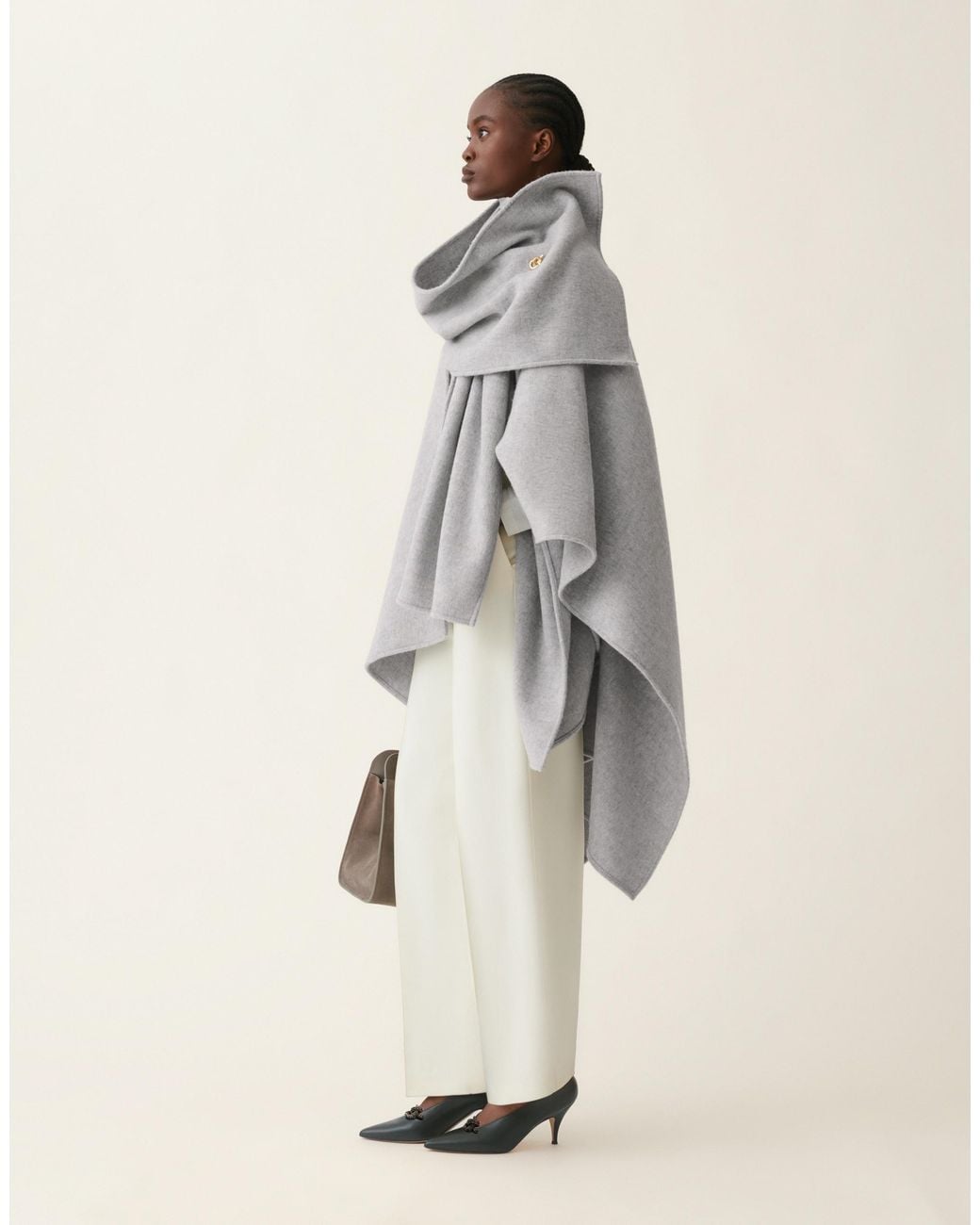 Fabiana Filippi Gray Wool Cape With Scarf