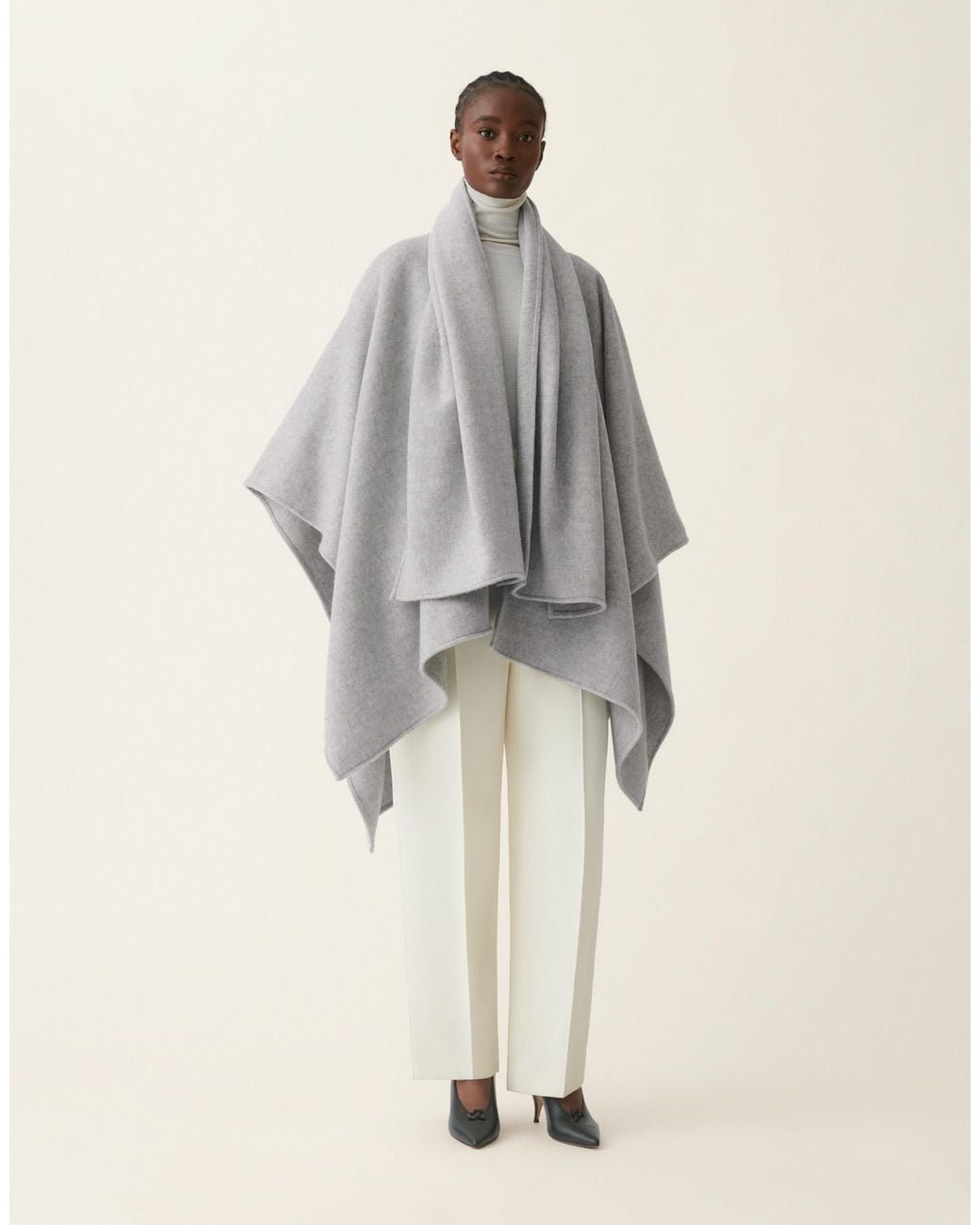 Fabiana Filippi Gray Wool Cape With Scarf