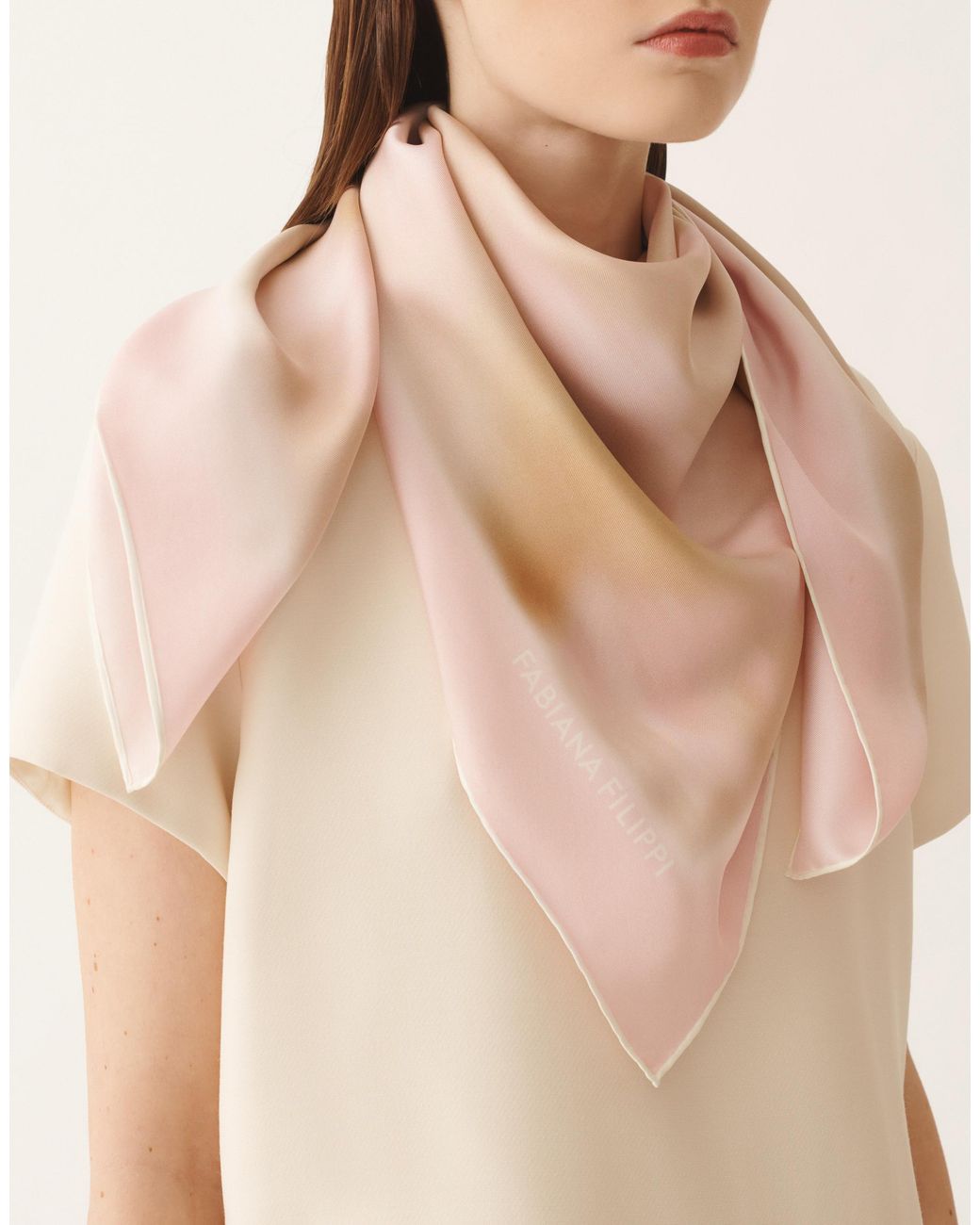 Fabiana Filippi Natural Printed Silk Scarf, Floral Pattern