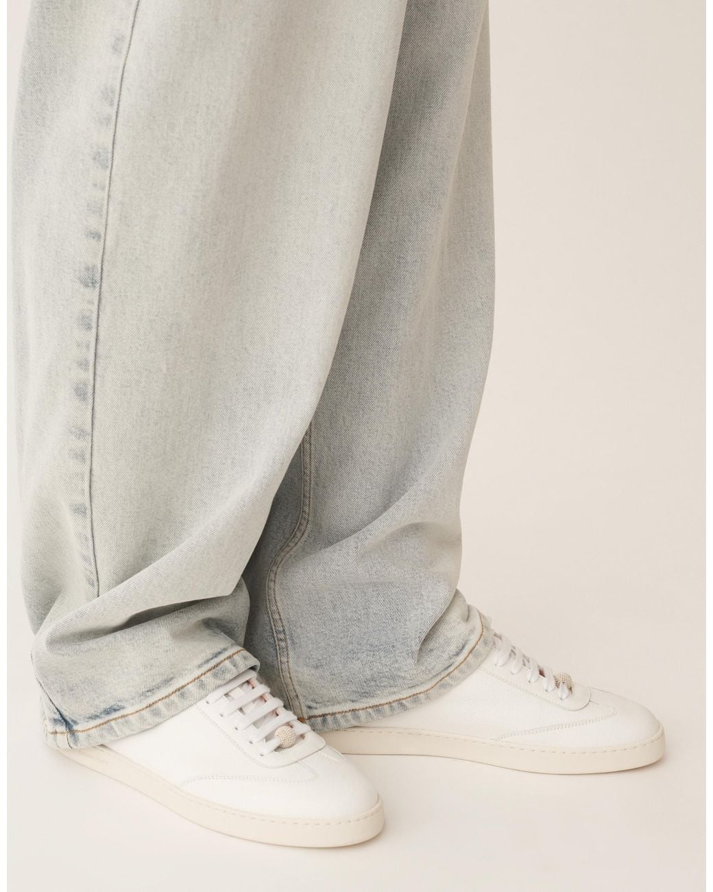 Fabiana Filippi Natural Grain Leather Sneakers, Optic