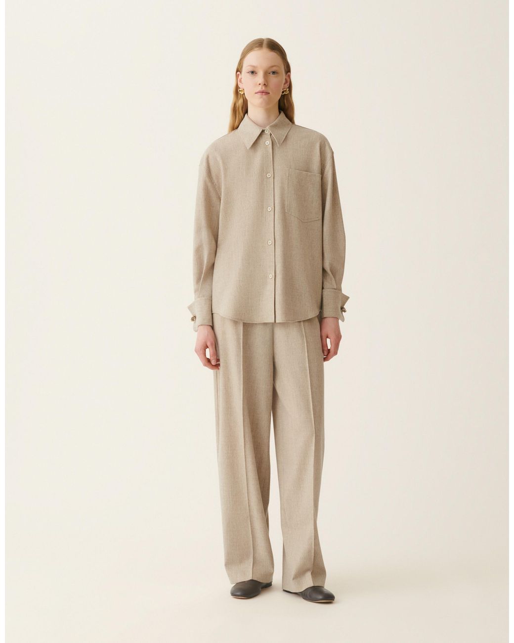 Fabiana Filippi Natural Long Flannel Shirt, Greige