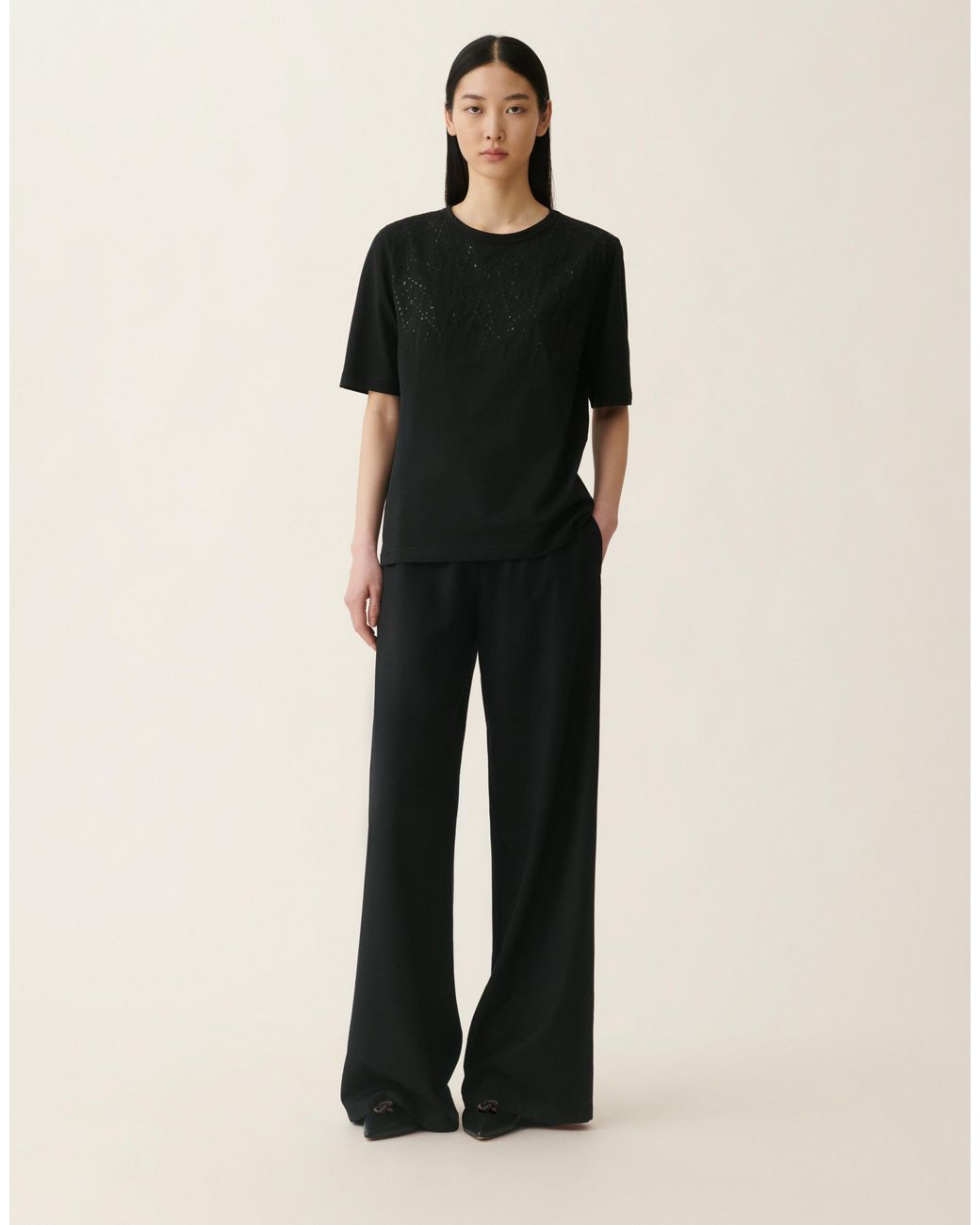 Fabiana Filippi Black Embroidered Jersey T-Shirt