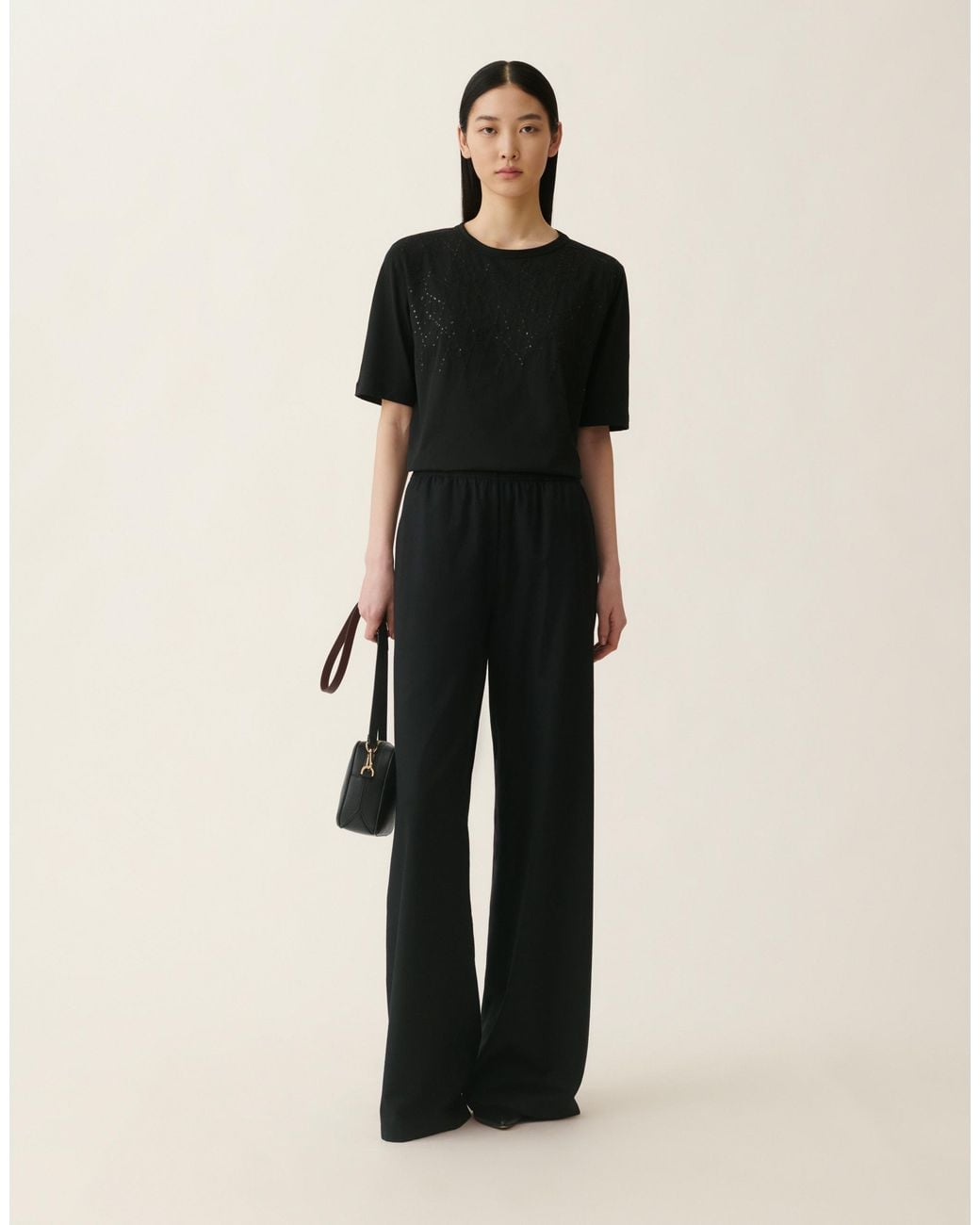 Fabiana Filippi Black Embroidered Jersey T-Shirt