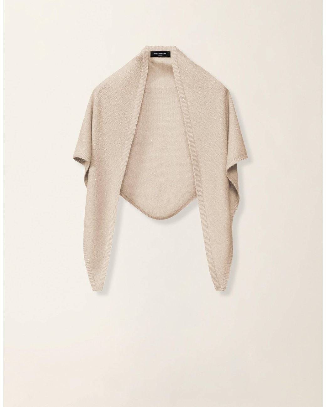 Fabiana Filippi Natural Wool And Silk Triangle Scarf With Sequins