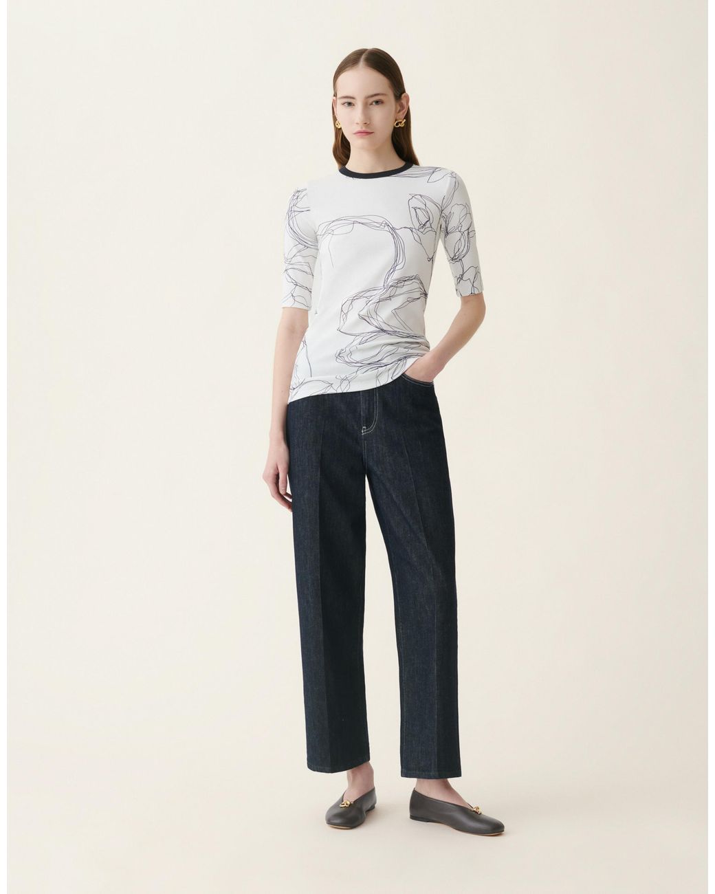 Fabiana Filippi Natural Ribbed Cotton Jersey T-Shirt