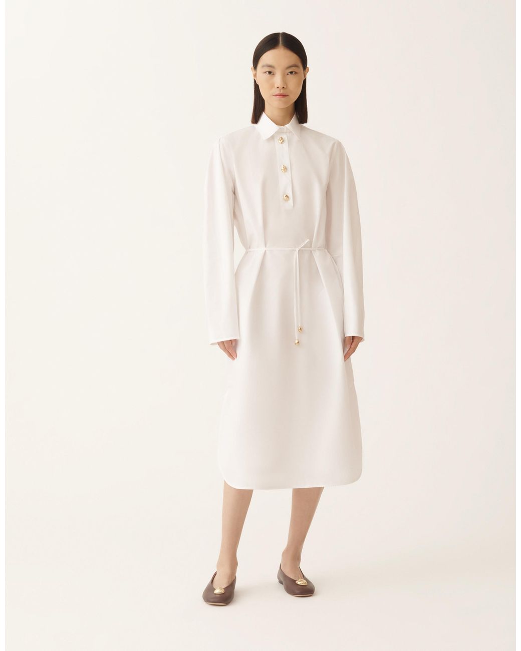 Fabiana Filippi White Drawstring Button-Fastening Midi Shirt Dress