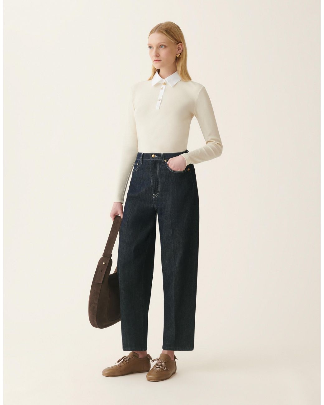 Fabiana Filippi Natural Ribbed Cotton Jersey Long-Sleeved T-Shirt