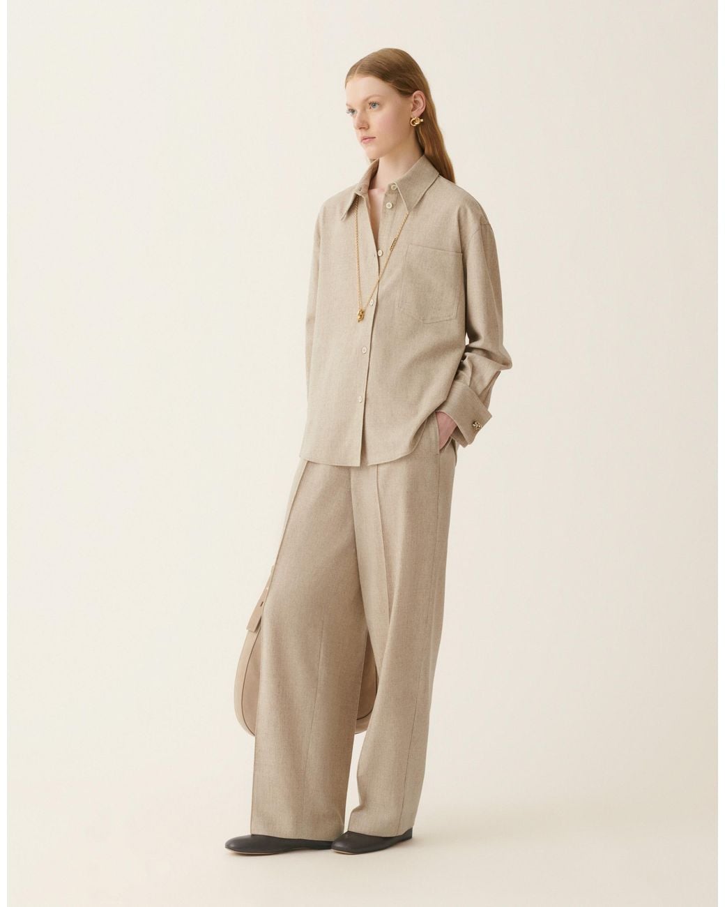 Fabiana Filippi Natural Long Flannel Shirt, Greige