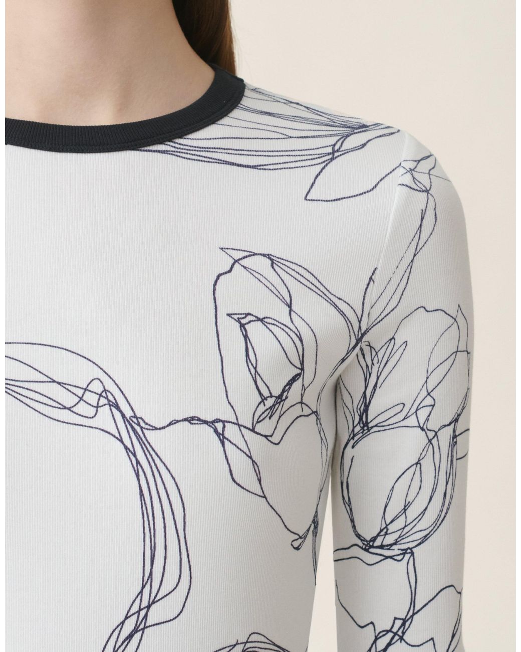 Fabiana Filippi Natural Ribbed Cotton Jersey T-Shirt