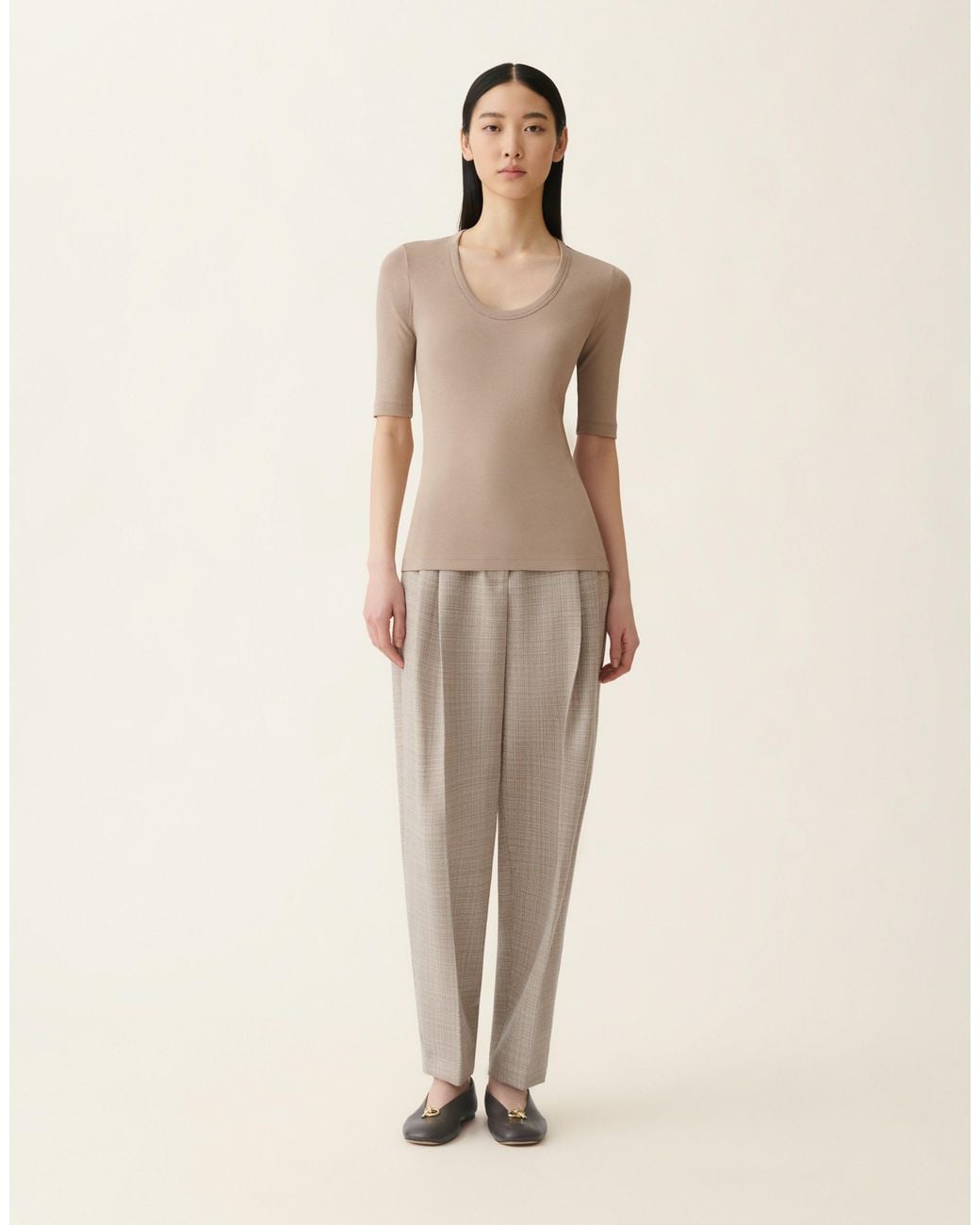 Fabiana Filippi Natural Ribbed Cotton Jersey T-Shirt