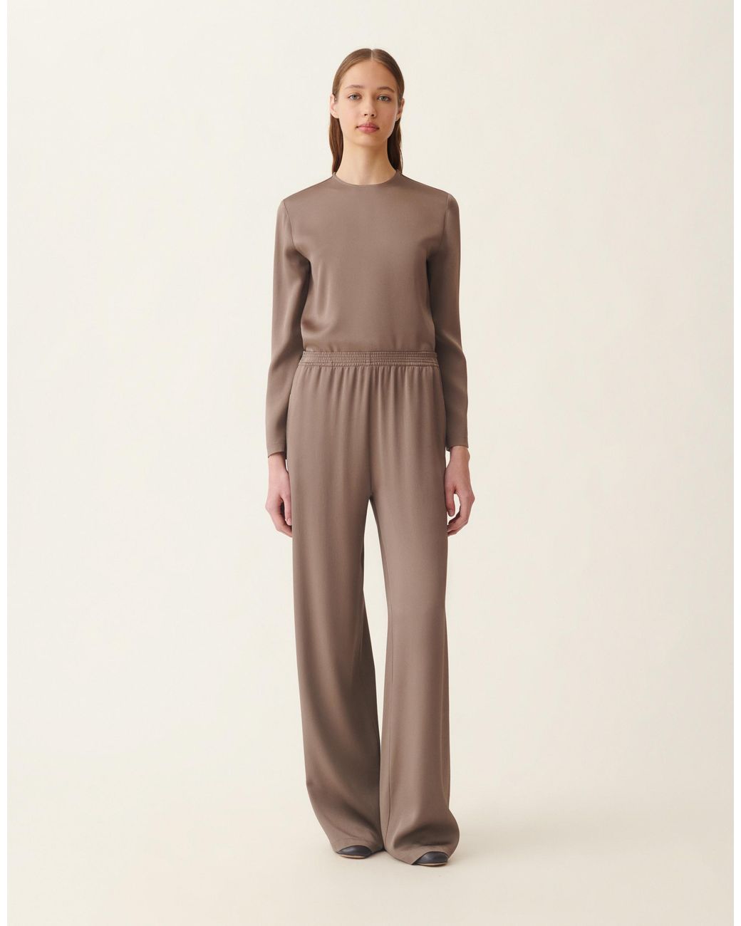 Fabiana Filippi Natural Wide-Leg Enver Satin Trousers