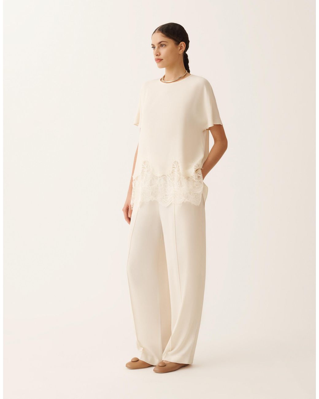 Fabiana Filippi Natural Crepe De Chine Top, Ivory