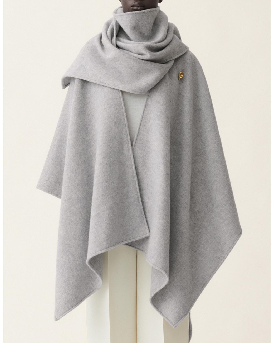 Fabiana Filippi Gray Wool Cape With Scarf