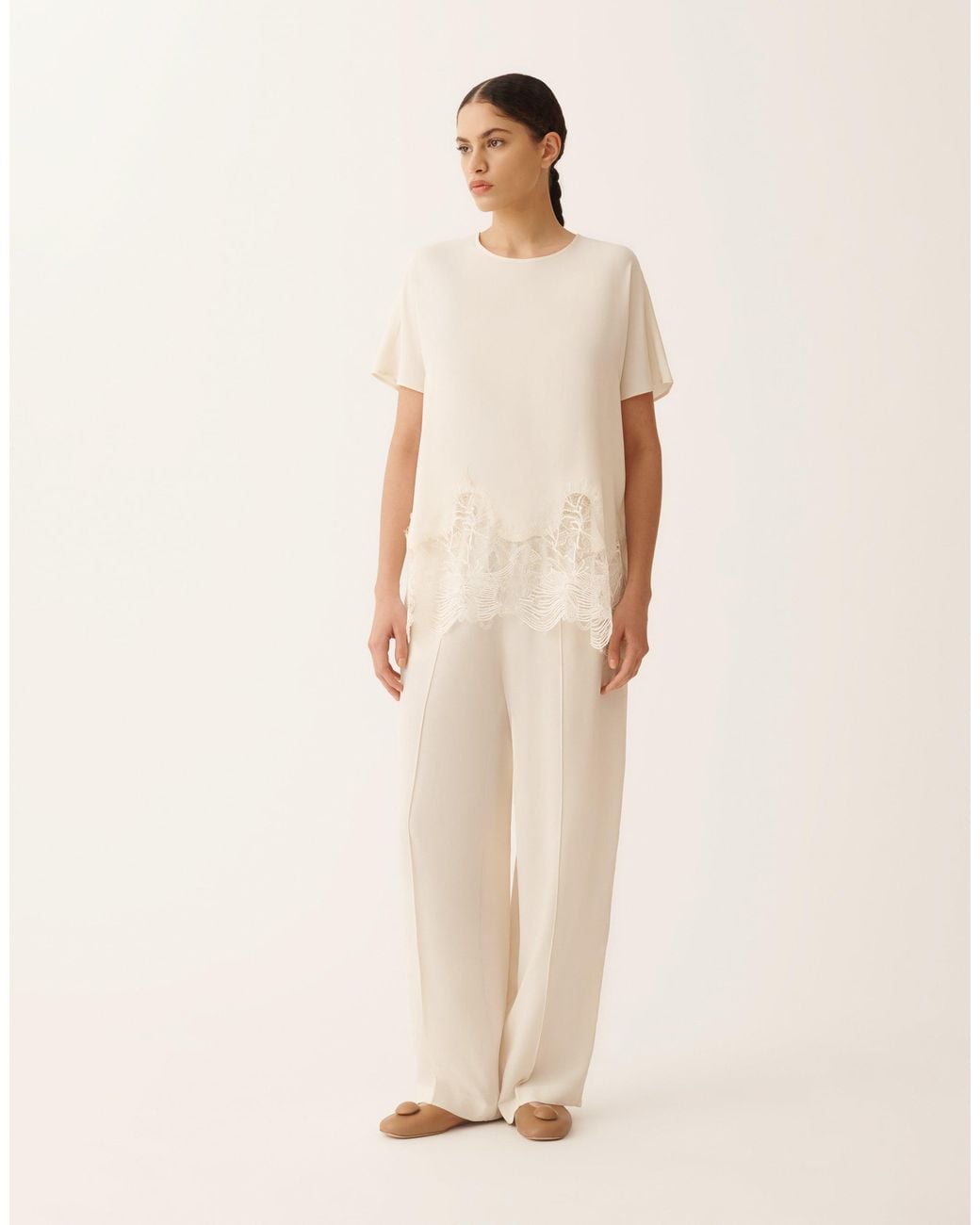 Fabiana Filippi Natural Crepe De Chine Top, Ivory