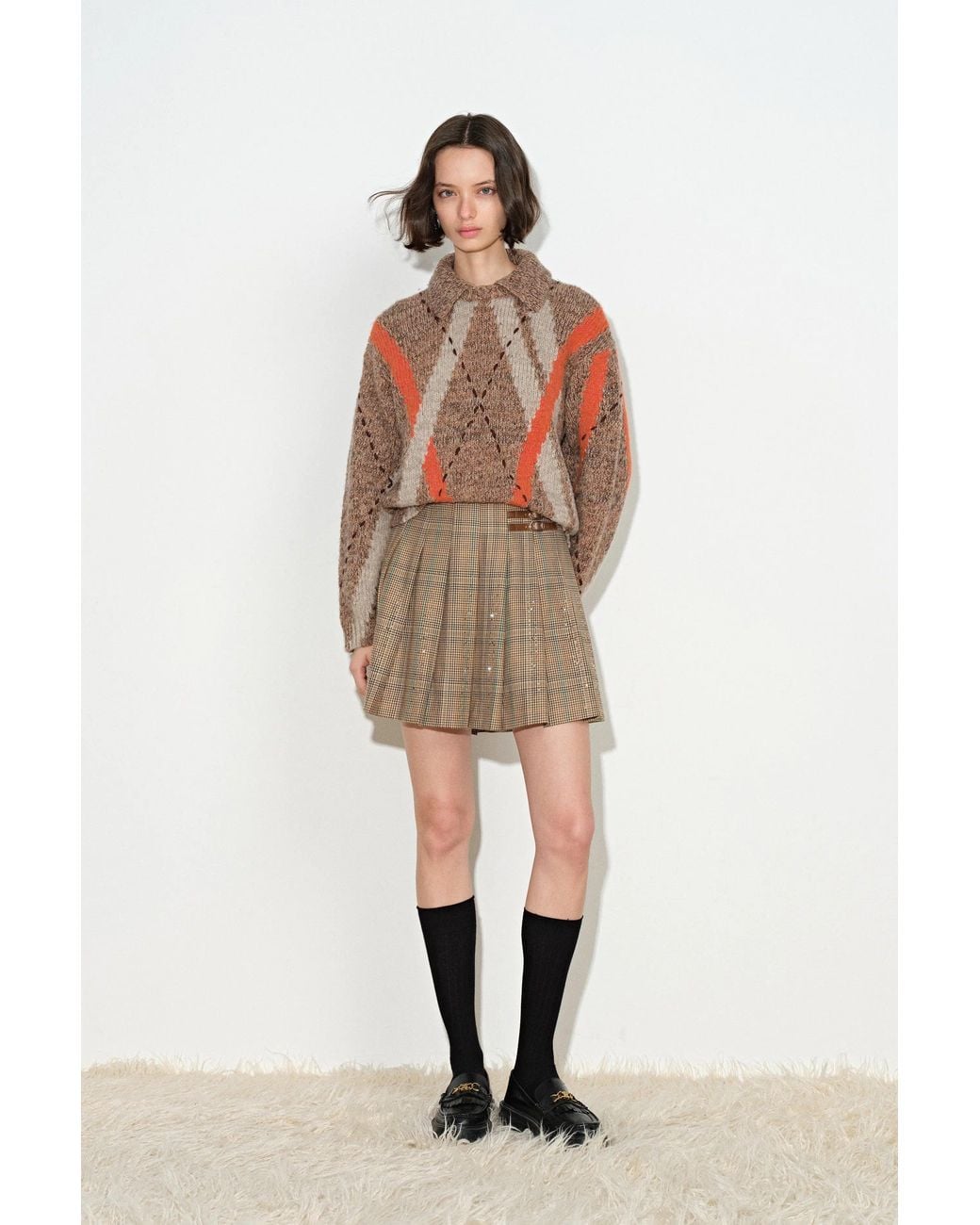 Fabrique Orange Sulwen Vintage Argyle Sweater
