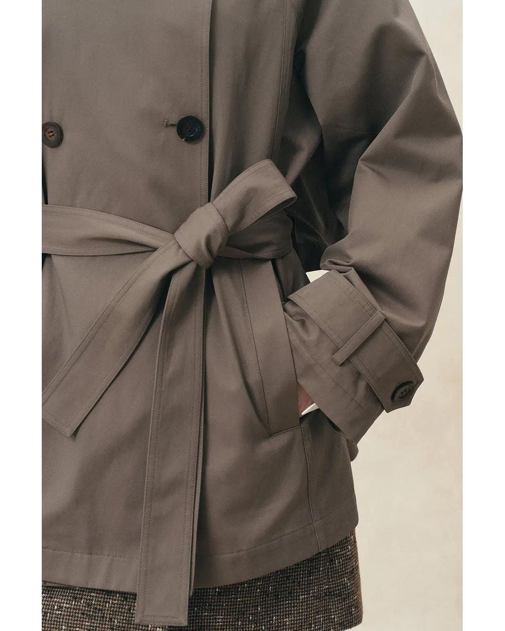 Fabrique Green Bower Double Breasted Cropped Trench Coat