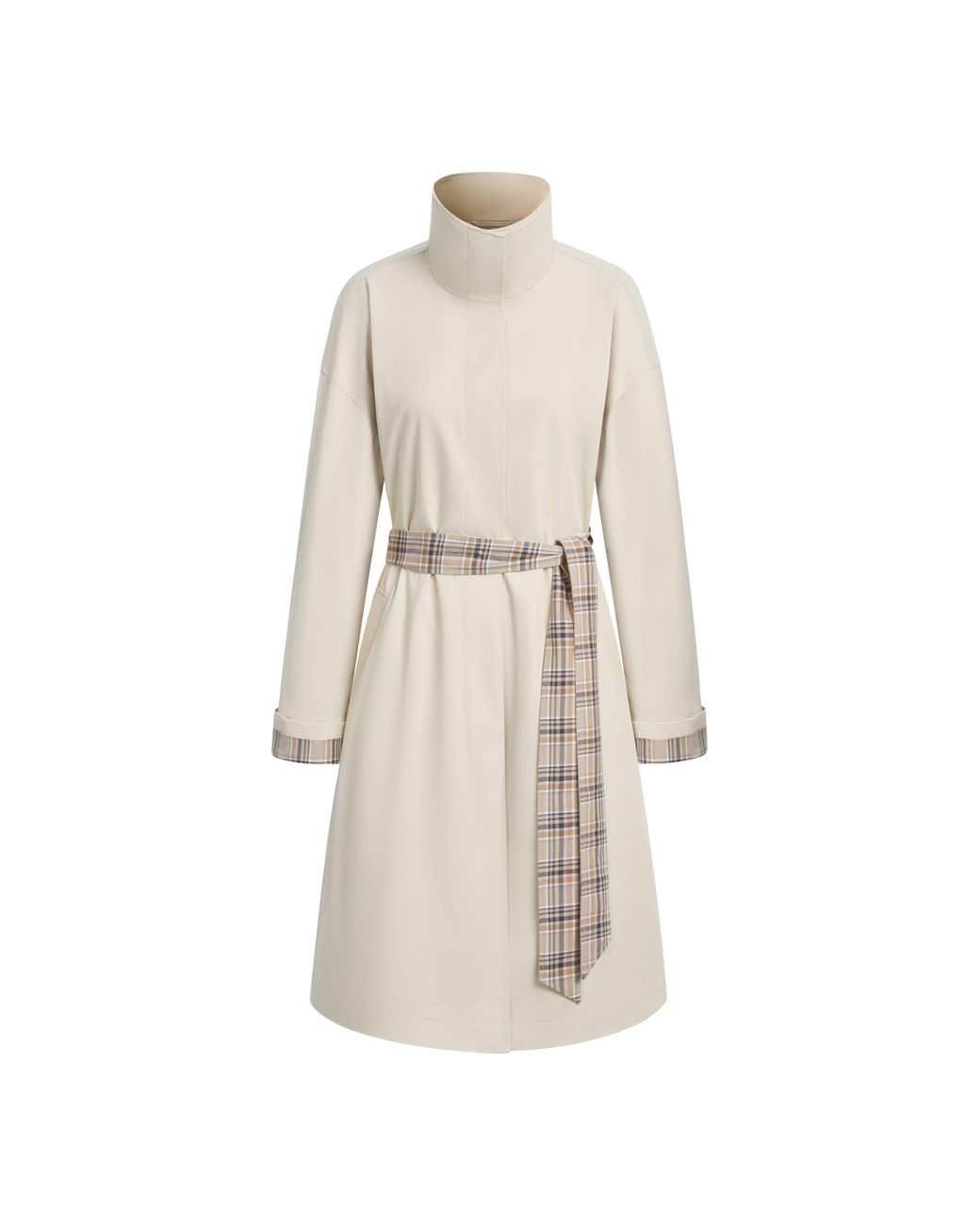 Fabrique Natural Melody Plaid Accent Trench Coat