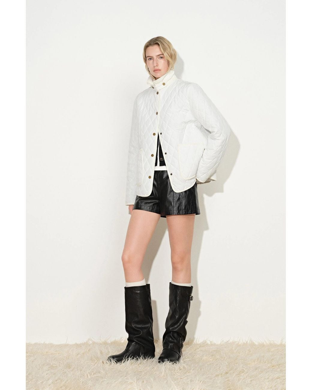 Fabrique Natural Rory Cropped Quilted Jacket With Corduroy Collar