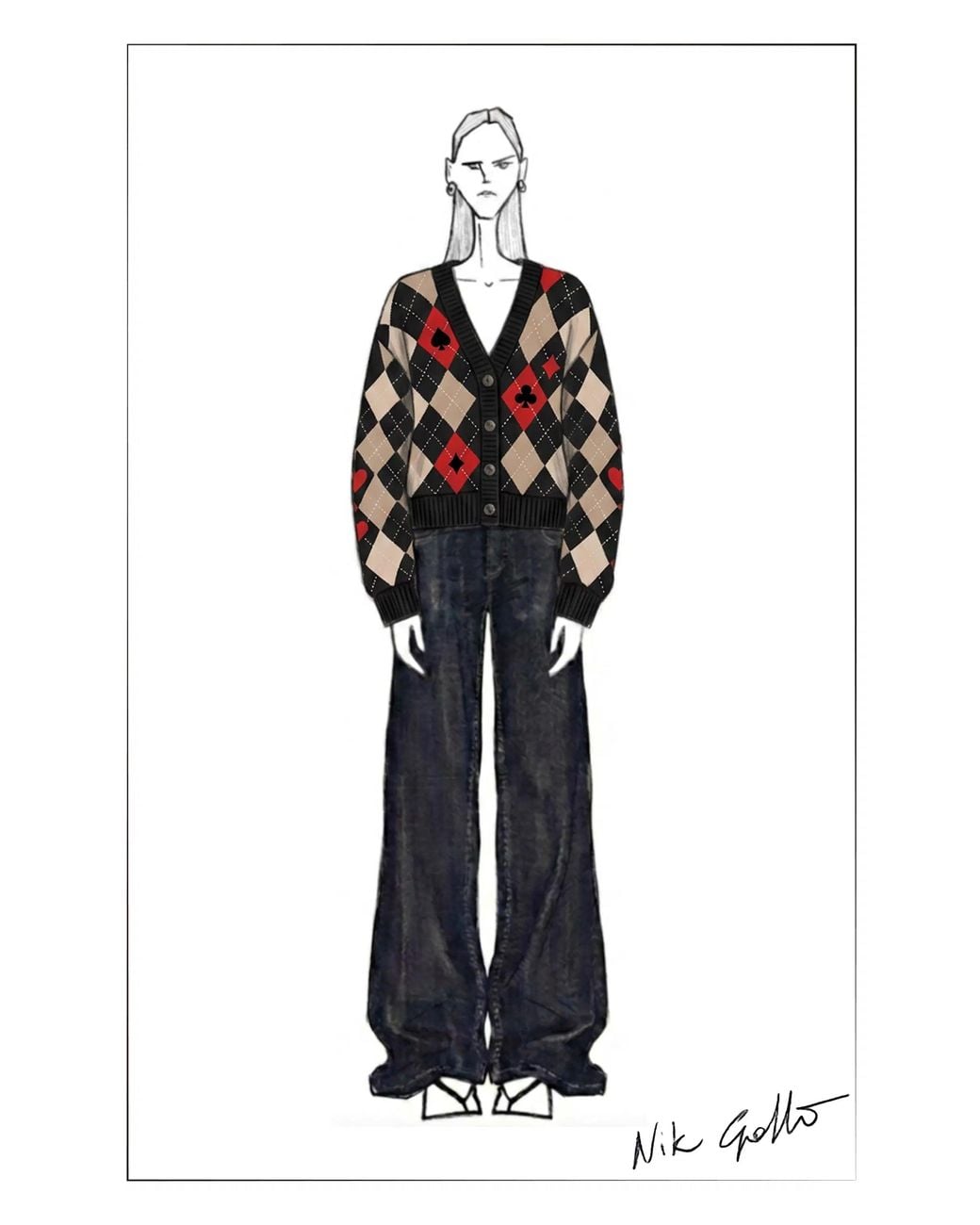 Fabrique Black Hélène Hand Embroidery Argyle Cardigan