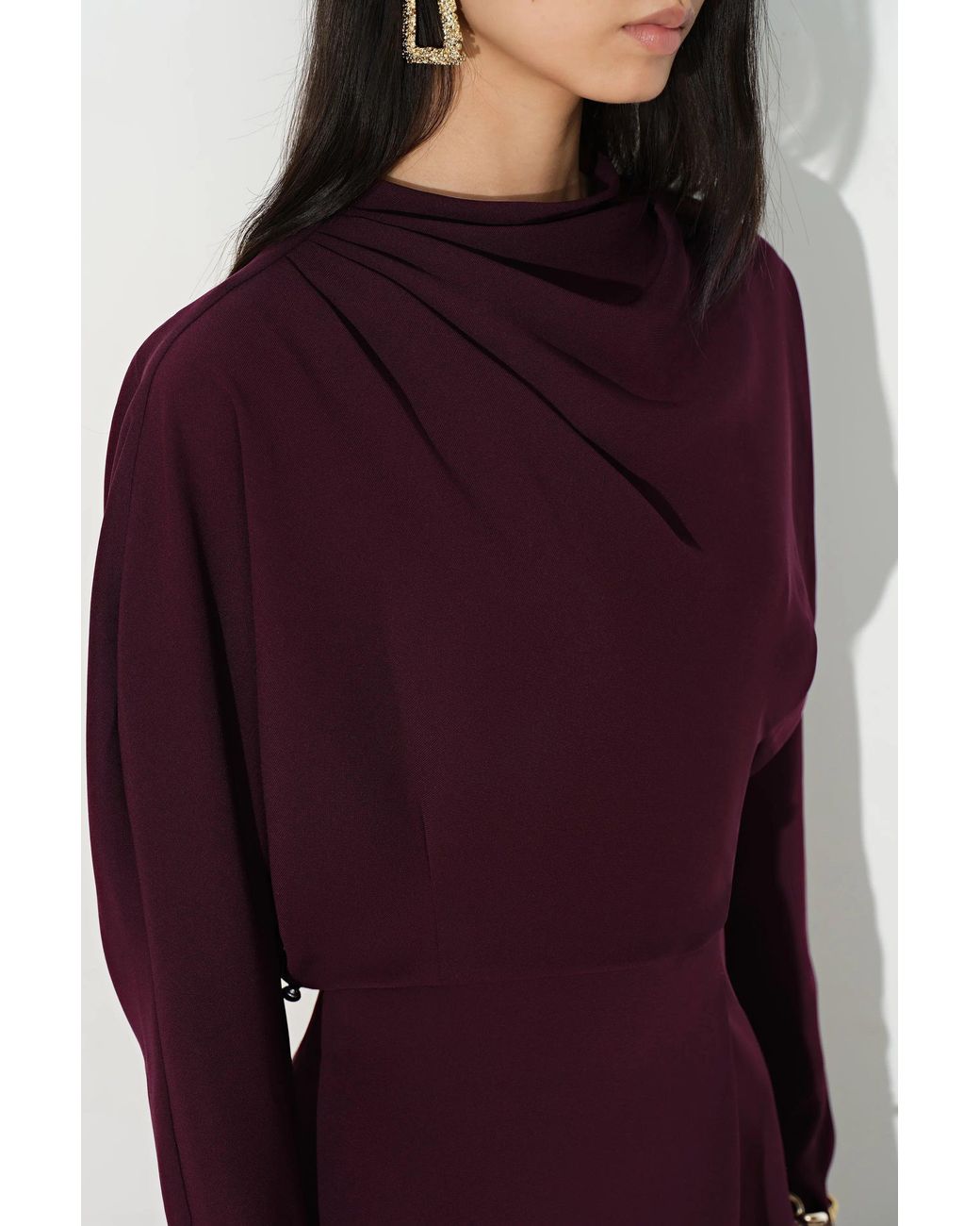 Fabrique Purple Munich Draped Layered Bodice Gigot Sleeve Dress