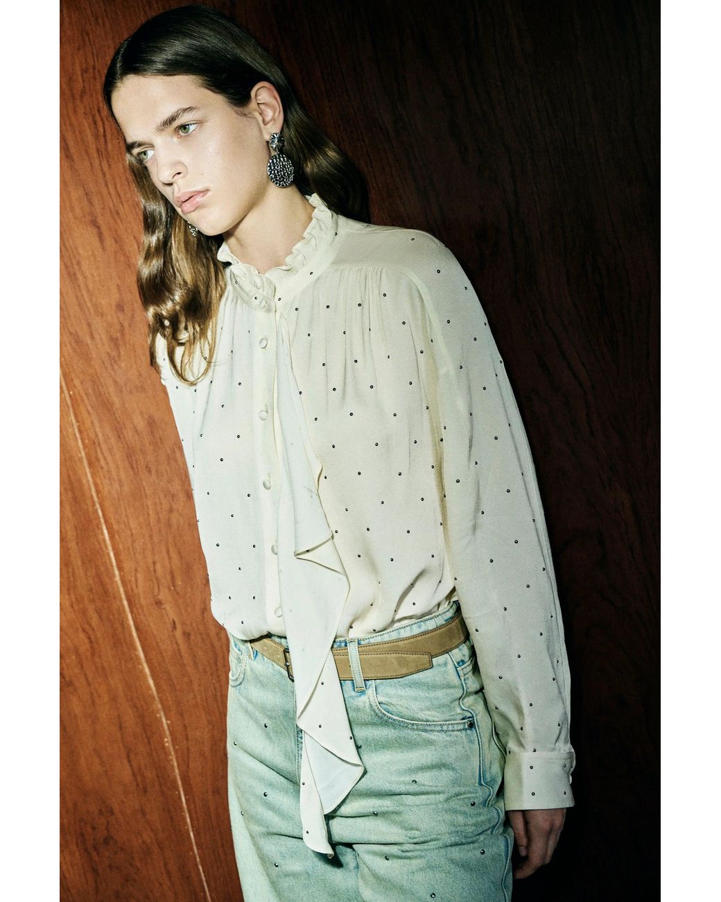 Fabrique White Hypatia Metallic Dot Ruffle Blouse