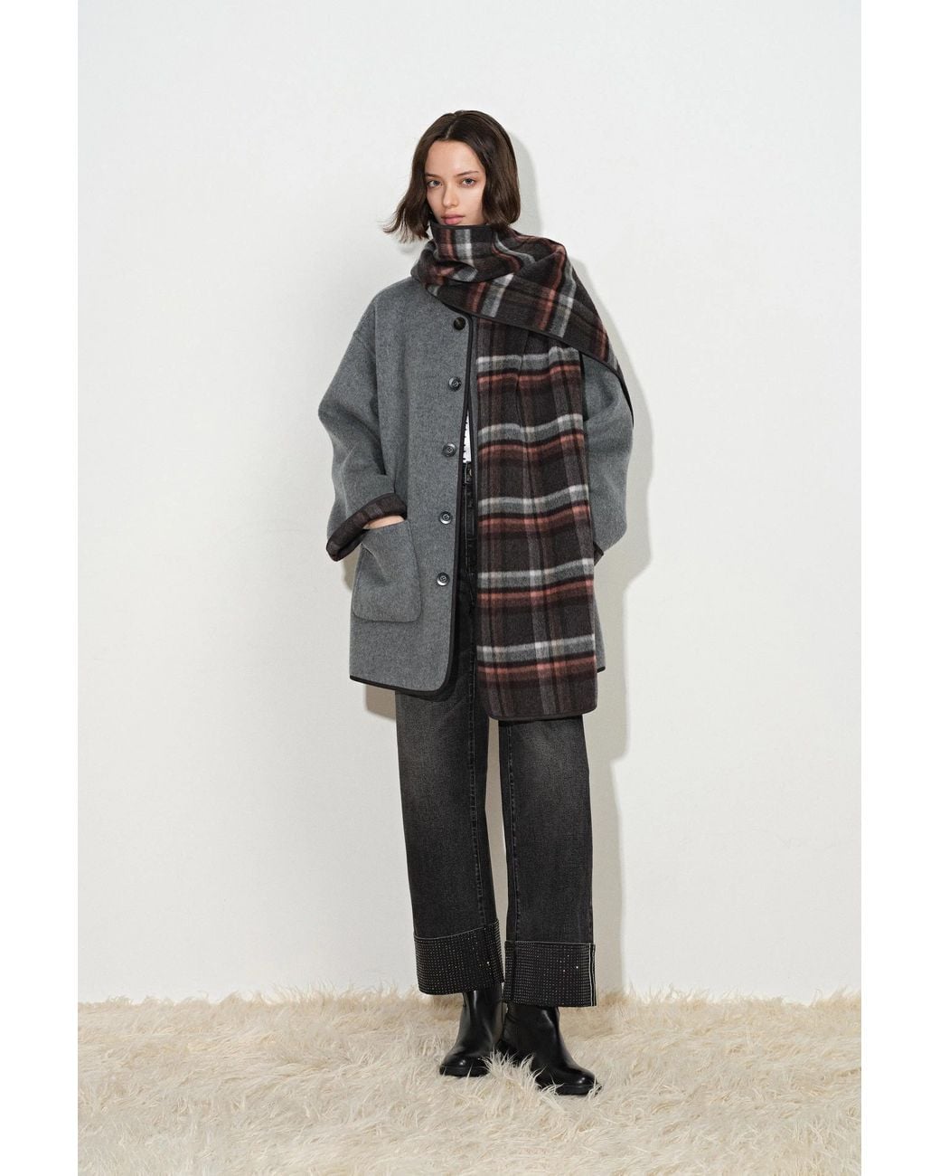 Fabrique Green Cecilia Reversible Scarf Cape Coat