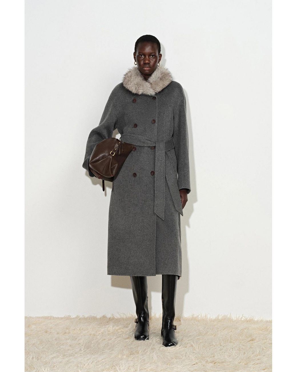 Fabrique Gray Tullia Belted Cocoon Long Coat