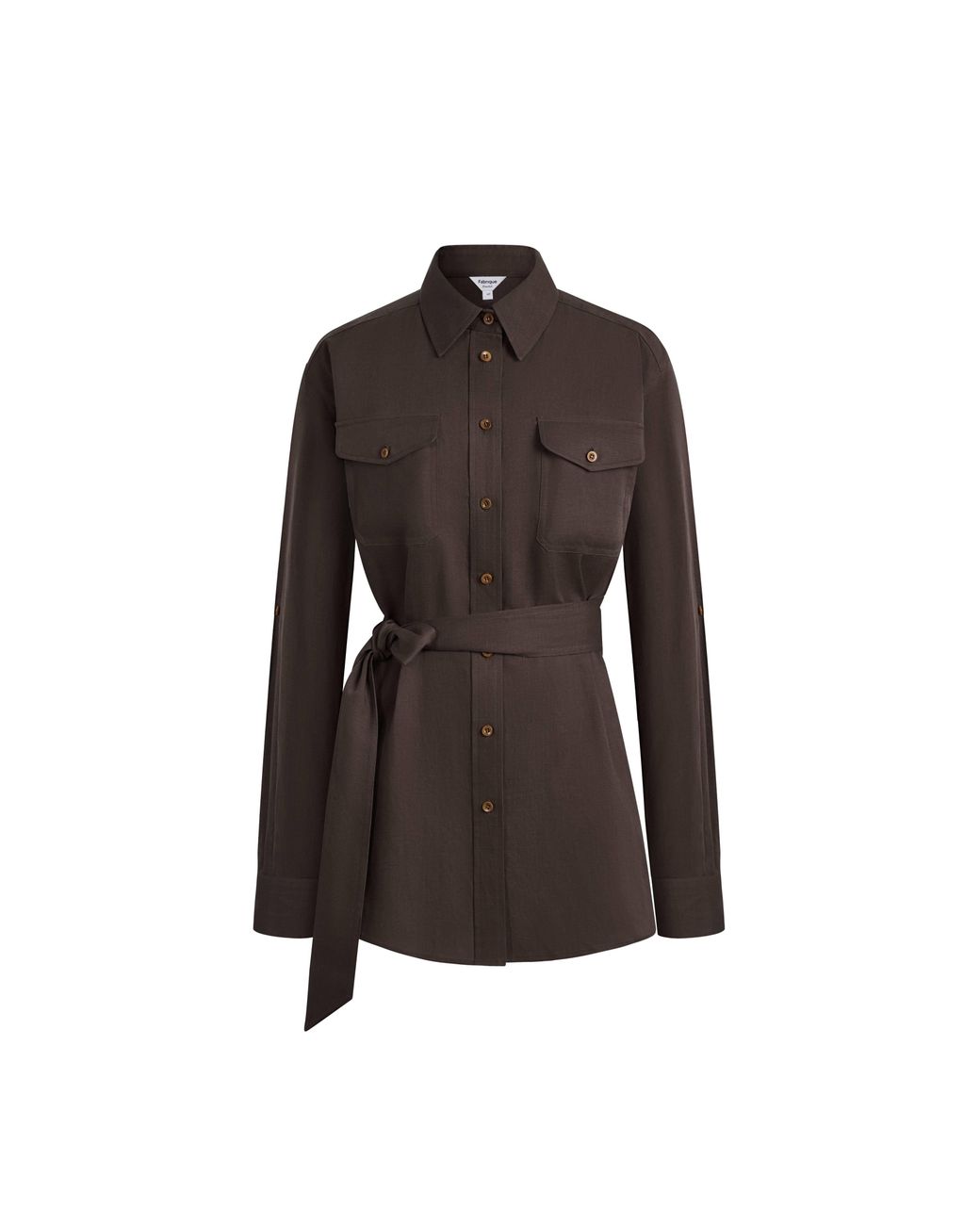 Fabrique Black Faye Belted Roll Tab Sleeves Safari Blouse