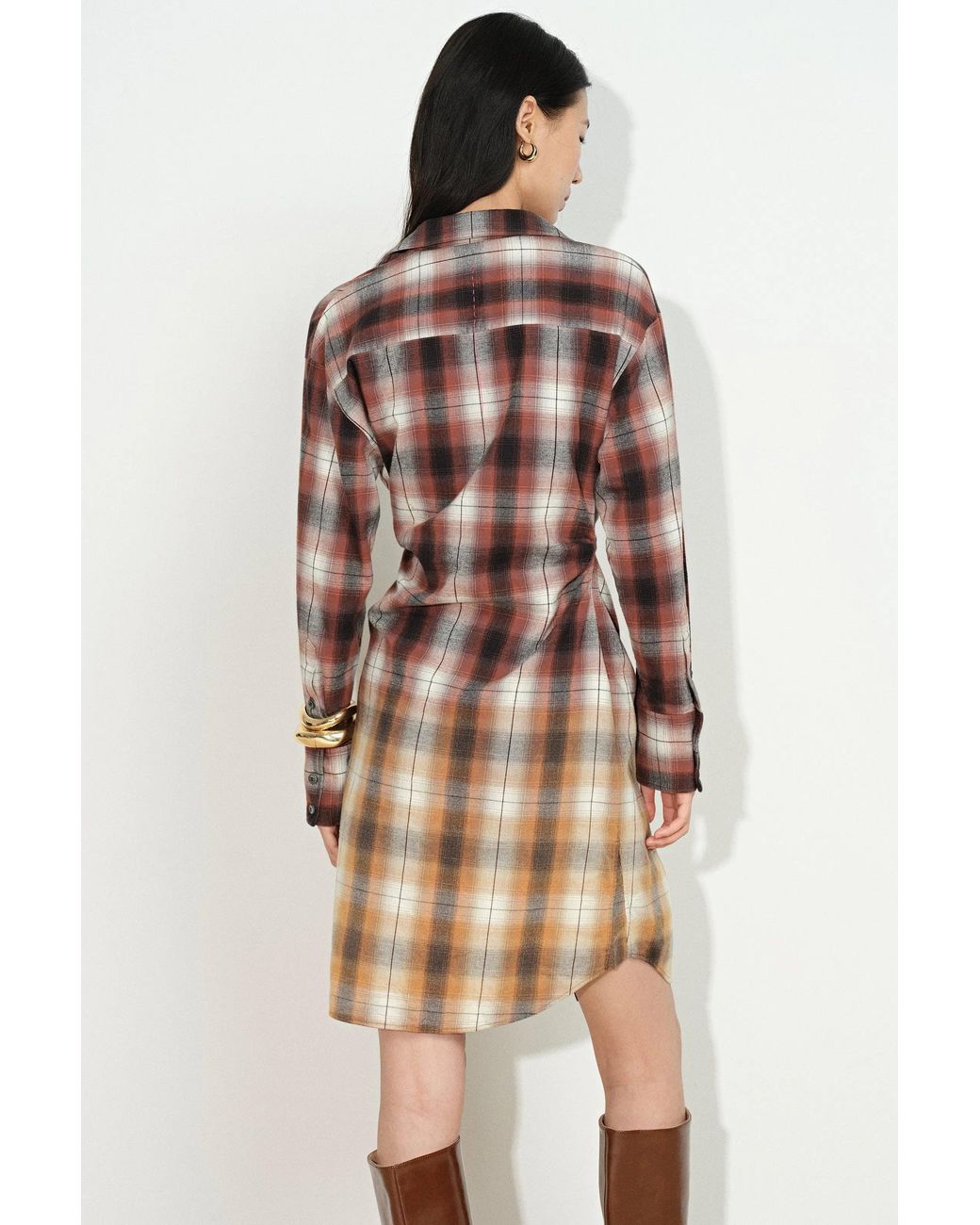Fabrique Natural Marcella Plaid Ombré Twist Front Shirt Dress