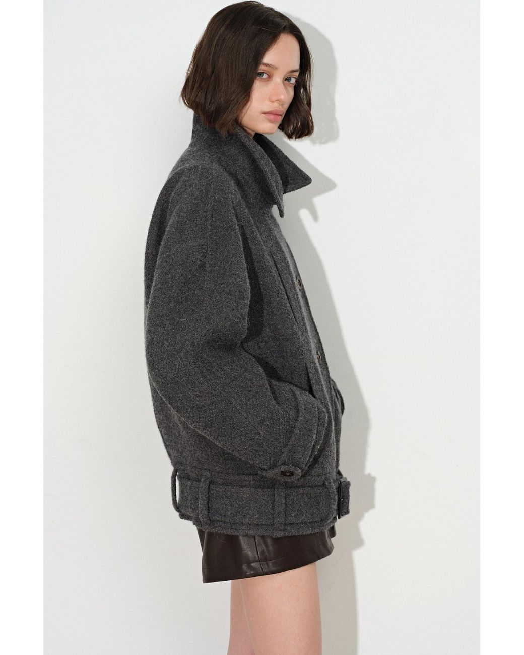 Fabrique Black Hildegard Belted Cropped Coat