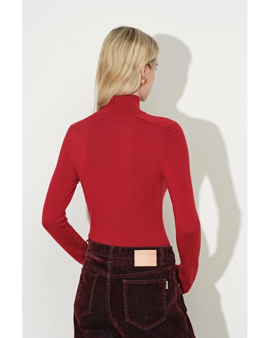 Fabrique Red Tilly Seamed Saddle Shoulder Turtleneck Top