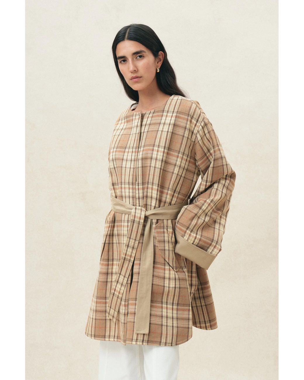Fabrique Multicolor Tamsin Reversible Plaid Trench Coat With Scarf