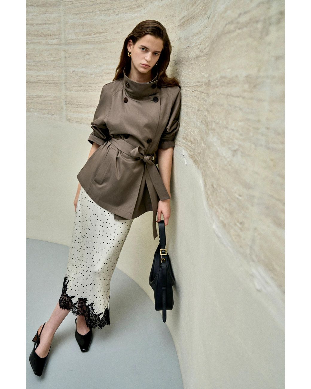 Fabrique Natural Bower Double Breasted Cropped Trench Coat