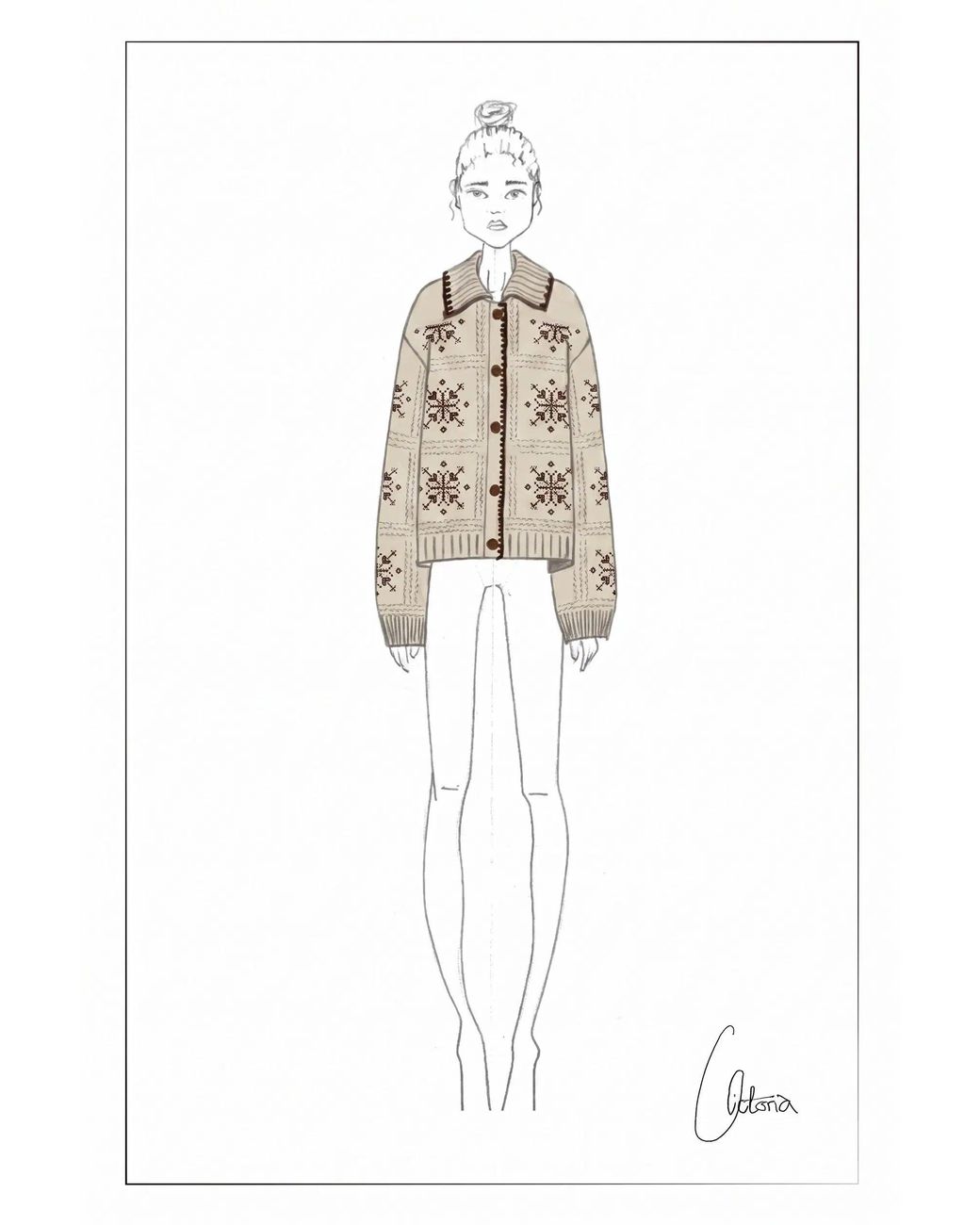 Fabrique Blue Avery Snowflake Cross Stitch Cardigan