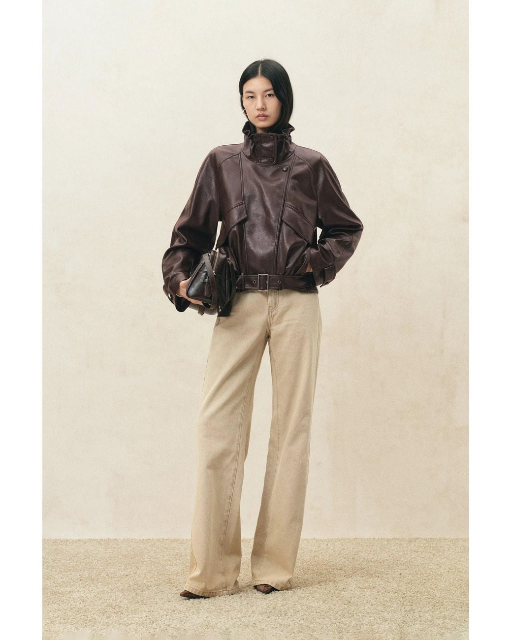 Fabrique Natural Juno Belted Stand Collar Bubble Jacket
