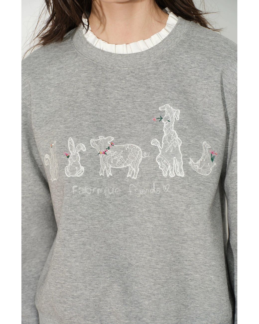 Fabrique Gray Esther Detachable Lace Collar Layered Sweatshirt