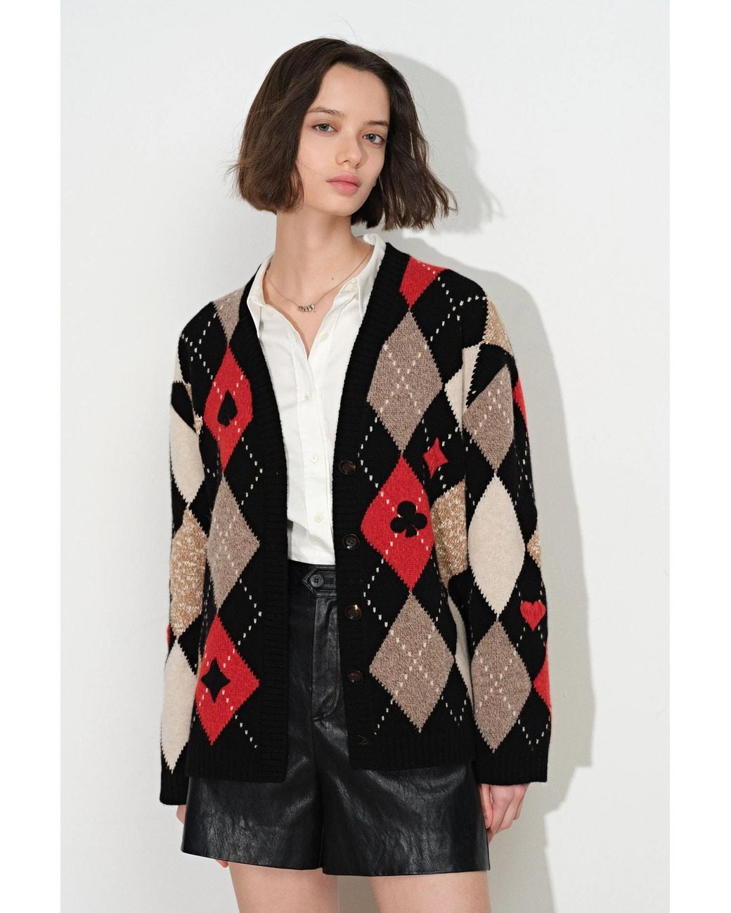 Fabrique Black Hélène Hand Embroidery Argyle Cardigan