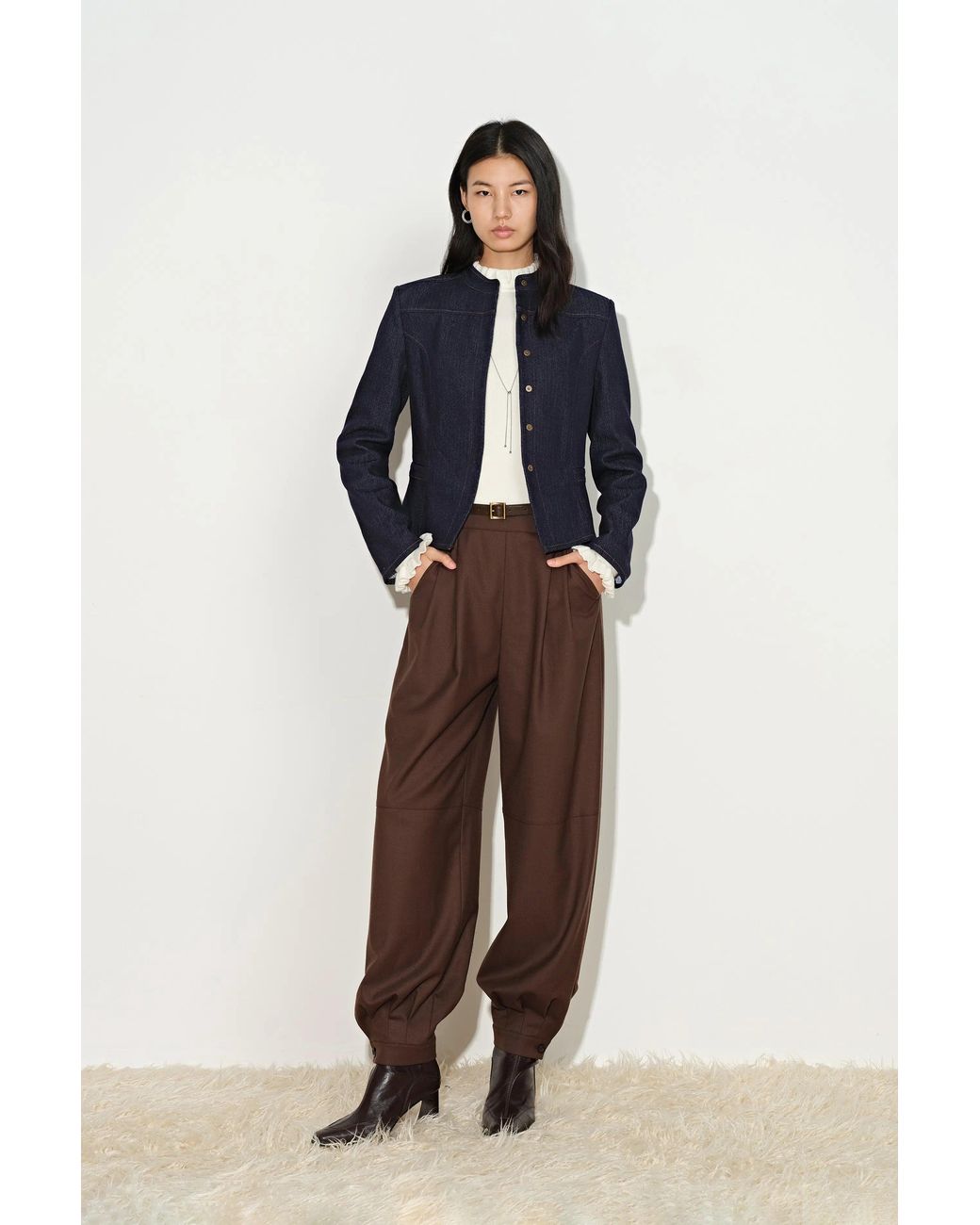Fabrique Blue Ivy Herringbone Cinched Waist Jacket
