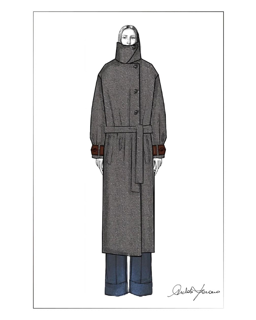 Fabrique Natural Esme Oversized Herringbone Long Coat